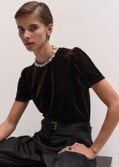 Me+em Velour Pouf Sleeve Tee Dark Chocolate In Brown