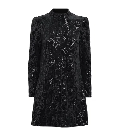 Me+em Velour Sequin Mini Dress In Black