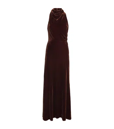 Me+em Velvet Draped Maxi Dress In Brown