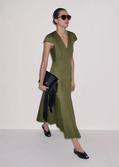 Me+em V-neck Fit And Flare Maxi Dress Olive Green