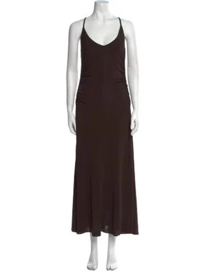 Pre-owned Me+em V-neck Long Dress In Brown