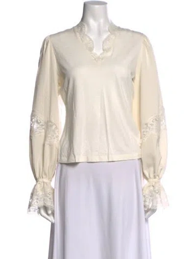 Pre-owned Me+em V-neck Long Sleeve Blouse In Neutrals