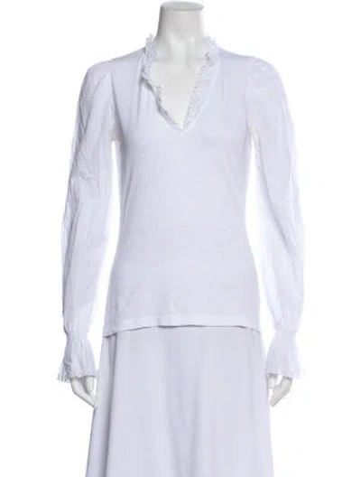 Pre-owned Me+em V-neck Long Sleeve Blouse In White
