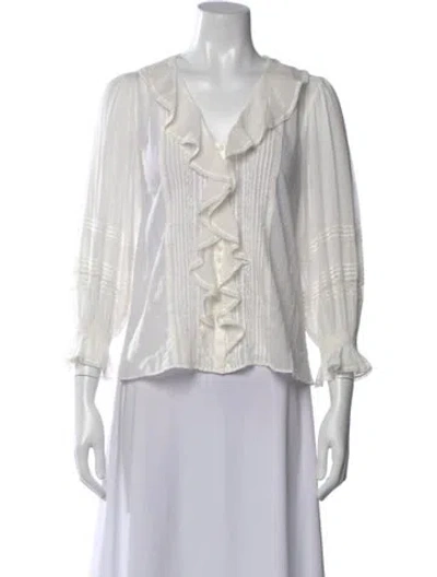 Pre-owned Me+em V-neck Long Sleeve Blouse In White