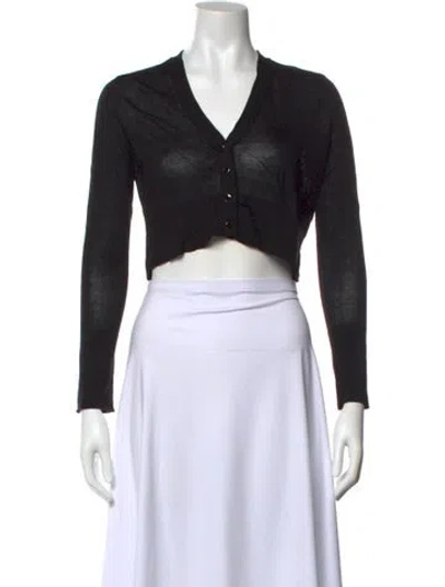 Pre-owned Me+em V-neck Long Sleeve Crop Top In Black