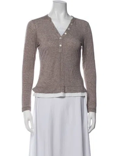 Pre-owned Me+em V-neck Long Sleeve Top In Brown