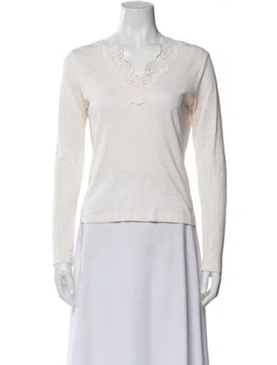 Pre-owned Me+em V-neck Long Sleeve Top In White