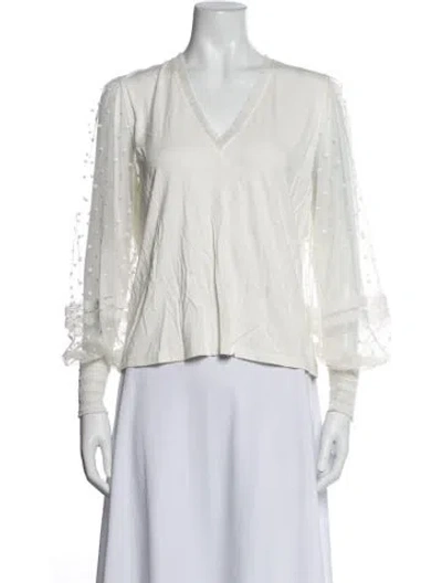 Pre-owned Me+em V-neck Long Sleeve Top In White