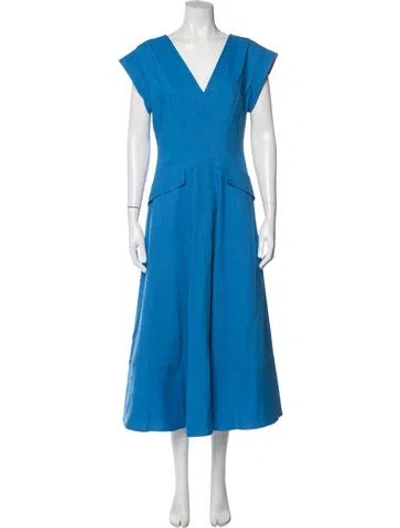 Pre-owned Me+em V-neck Midi Length Dress In Blue