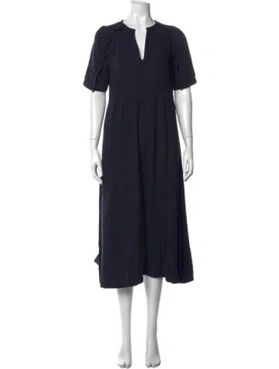 Pre-owned Me+em V-neck Midi Length Dress In Blue