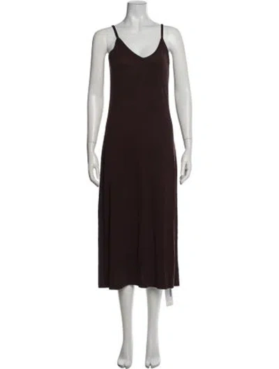 Pre-owned Me+em V-neck Midi Length Dress In Brown/burgundy