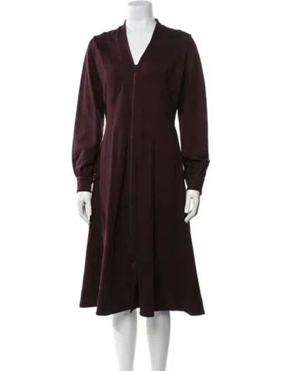 Pre-owned Me+em V-neck Midi Length Dress In Burgundy