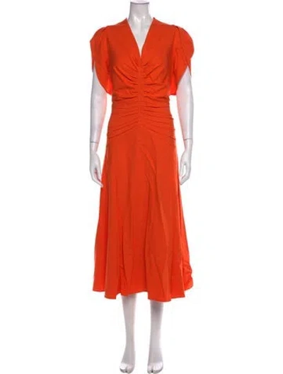 Pre-owned Me+em V-neck Midi Length Dress In Orange