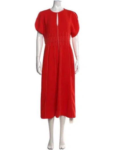 Pre-owned Me+em V-neck Midi Length Dress In Red