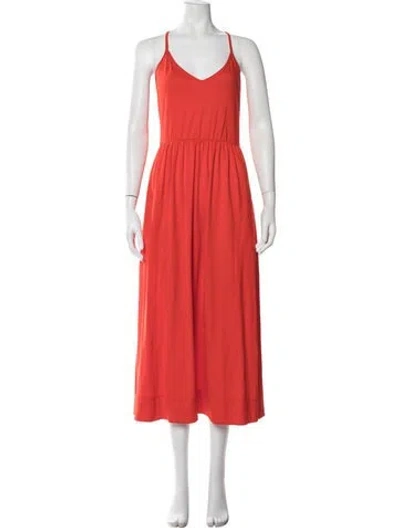 Pre-owned Me+em V-neck Midi Length Dress In Red