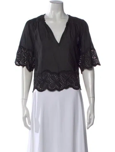 Pre-owned Me+em V-neck Short Sleeve Blouse In Black