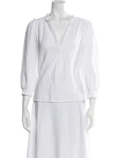 Pre-owned Me+em V-neck Three-quarter Sleeve Blouse In White