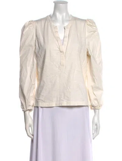Pre-owned Me+em V-neck Three-quarter Sleeve Blouse In White