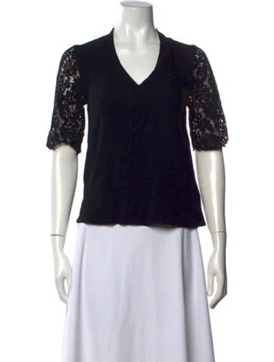 Pre-owned Me+em V-neck Three-quarter Sleeve Top In Black