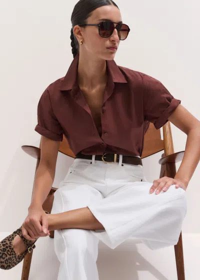 Me+em Washed Cotton Short Sleeve Shirt Cinnamon Brown