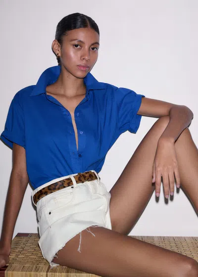 Me+em Washed Cotton Short Sleeve Shirt Intense Blue