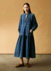 Me+em Washed Denim Midi Dress In Mid Blue
