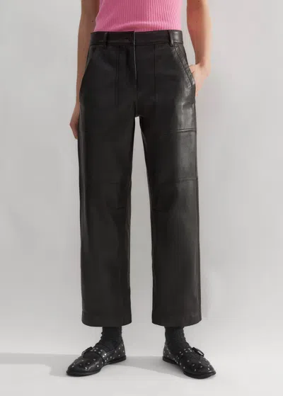 Me+em Washed Leather Engineered-leg Pant In Black Brown