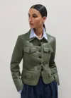 Me+em Washed Leather Fitted Utility Jacket In Bright Olive