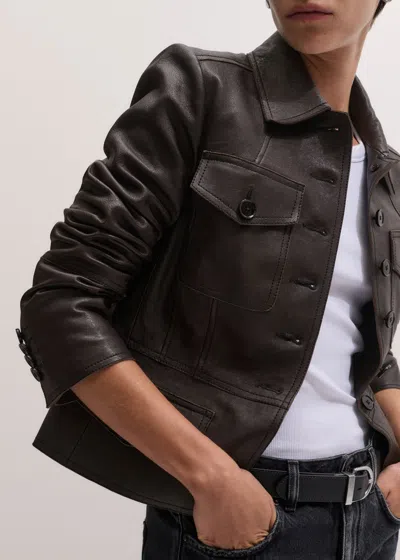 Me+em Washed Leather Utility Jacket Chocolate Brown