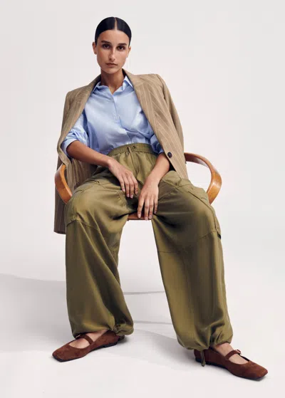 Me+em Washed Silk Parachute Trouser In Desert Khaki