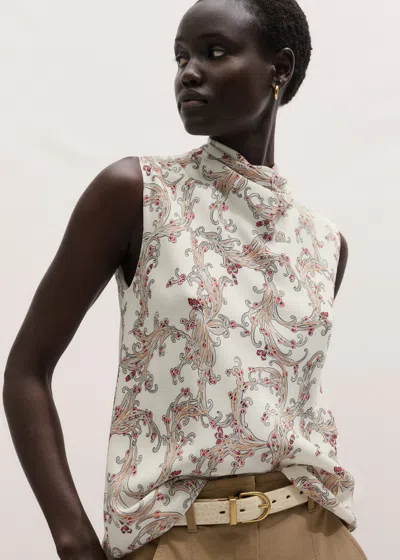 Me+em Whimsical Bulbs Print Silk Cowl Neck Sleeveless Top Light Cream-multi In White