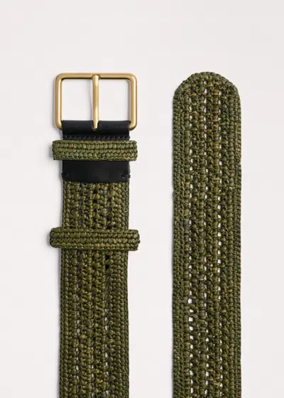 Me+em Wide Raffia Belt Olive In Green