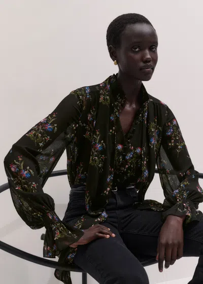 Me+em Wild Winter Floral Print Blouse With Cami + Tie Black Multi
