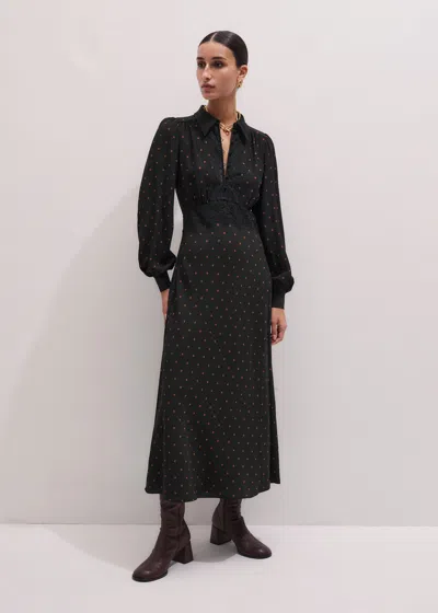 Me+em Winter Polka Dot Lace Trim Maxi Dress Black/caramel