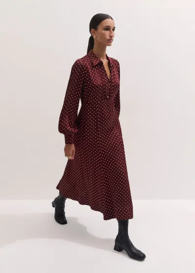 Me+em Winter Polka Dot Print Fit And Flare Midi Dress Wine Red-cream