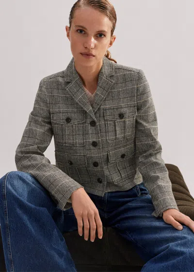 Me+em Wool-blend Check Short Jacket In Brown/cream/black