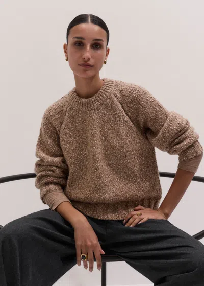 Me+em Wool Blend Crew Neck Relaxed Jumper Camel Mouline In Brown