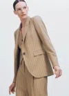 Me+em Wool-blend Pinstripe Blazer In Caramel