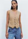 Me+em Wool-blend Pinstripe Tailored Vest In Caramel