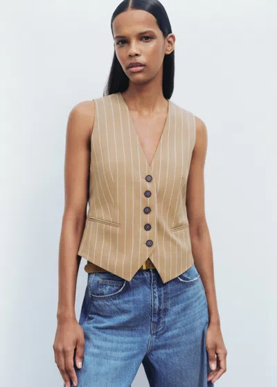 Me+em Wool-blend Pinstripe Tailored Vest In Caramel