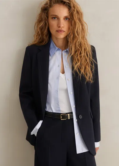 Me+em Wool-blend Sharp Longline Blazer In Navy