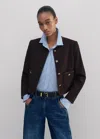 Me+em Wool-blend Twill Crop Jacket In Deep Merlot