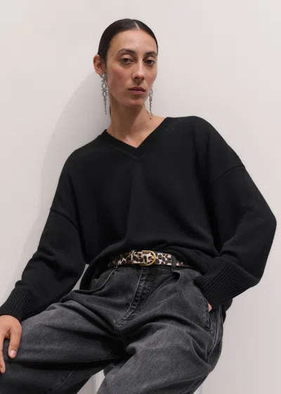 Me+em Wool Cashmere V Neck Relaxed Jumper Black In Multi