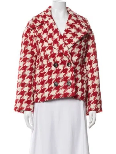 Pre-owned Me+em Wool Houndstooth Print Coat In Red
