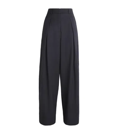 Me+em Wool Pleated Tapered Trousers In Navy