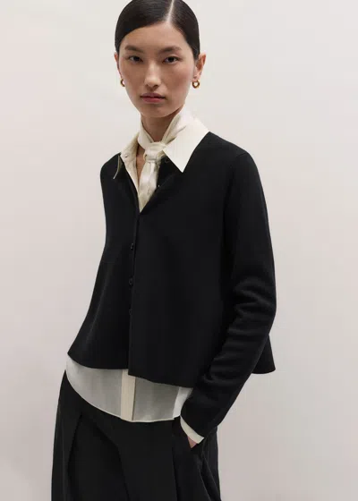Me+em Wool Stretch Button Through Swing Cardigan Black