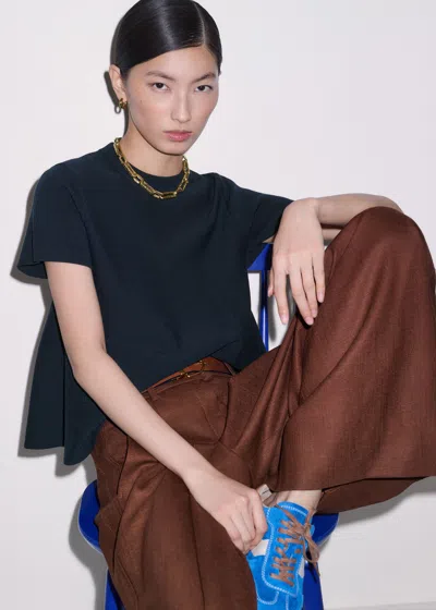 Me+em Wool Stretch Short Sleeve Swing Knit Top Navy