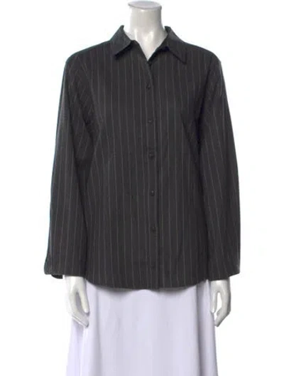 Pre-owned Me+em Wool Striped Button-up Top W/ Tags In Gray