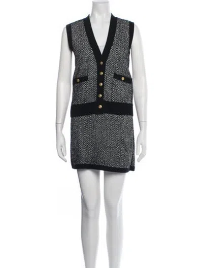 Pre-owned Me+em Wool Tweed Pattern Skirt Set In Black
