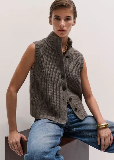 Me+em Wool Yak Rib Button Through Straight Vest Heather Brown Melange In Gray